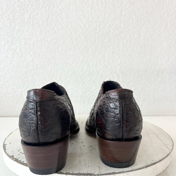 Rod Patrick Womens Western Boots Loafers Pull on Shoes 5C Brown Caiman Leather - Picture 3 of 11